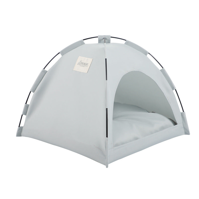 PawCare™ pet tent bed in military green, cozy cooling hideaway for dogs and cats, with soft fabric and enclosed design.