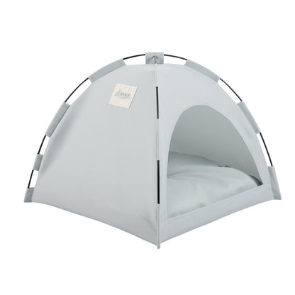 PawCare™ pet tent bed in military green, cozy cooling hideaway for dogs and cats, with soft fabric and enclosed design.