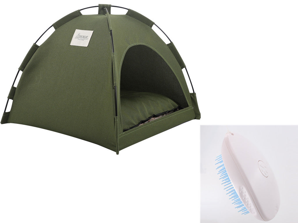 PawCare™ pet tent bed in military green, cozy cooling hideaway for dogs and cats, with enclosed sides for comfort and privacy.