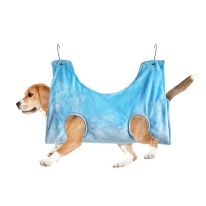 Pink PawCare™ grooming hammock for pets, providing stress-free support during nail care and grooming sessions.